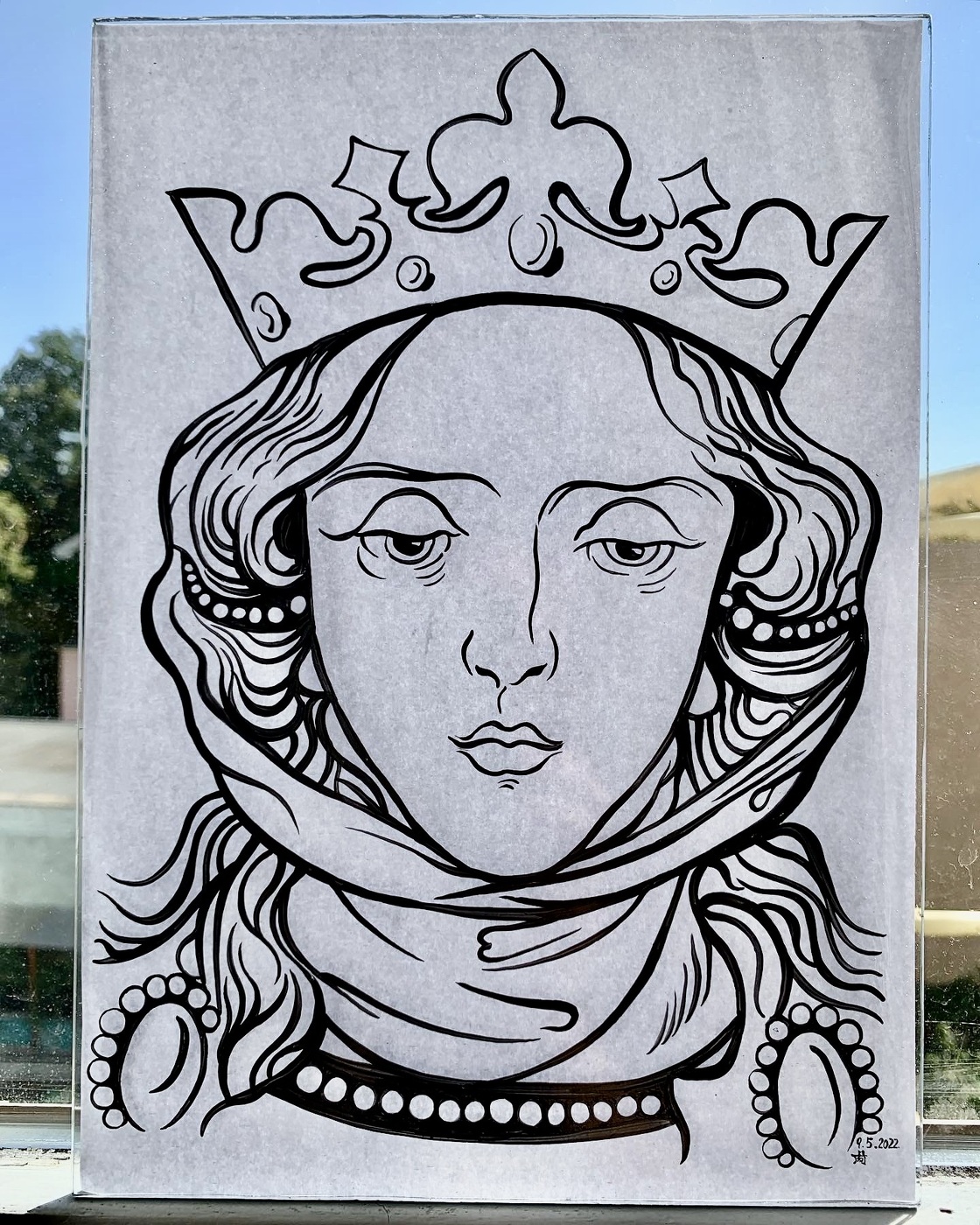 ステンドガラス「模写 女性の頭部」水永阿里紗作