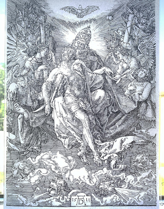 ステンドガラス「模写 アルブレヒト・デューラー木版画 三位一体」水永阿里紗作
